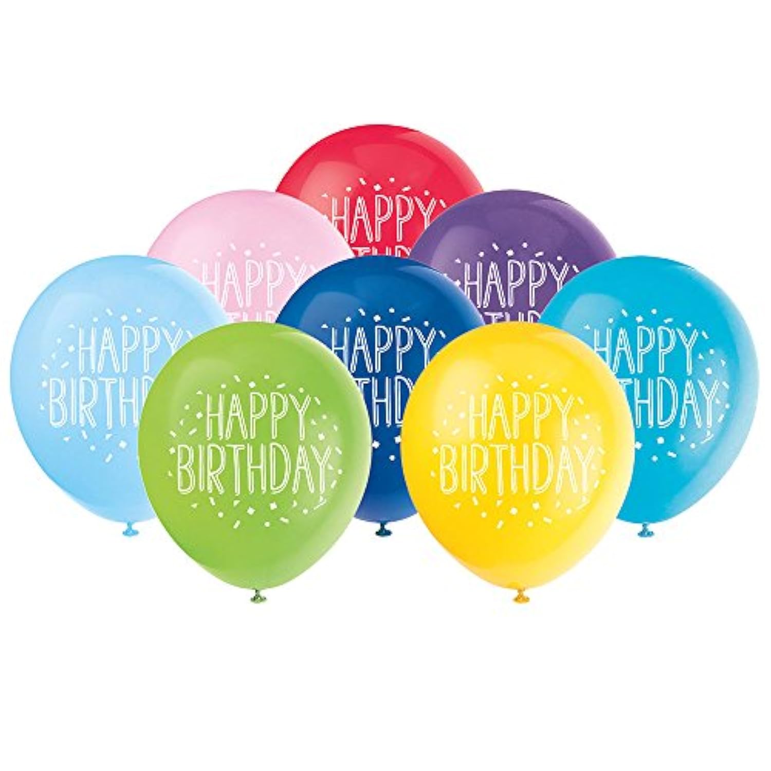 Unique Fun Happy Birthday Party Latex Balloons - 12" | Assorted Colors | 8 Pcs