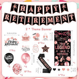 Happy Retirement Party Decorations Women - 33 Pcs Black Rose Gold Banners Hanging Swirls Glitter Cupcake Cake Toppers Backdrop Sparkling Sash Confetti Balloons For Retire Decoration Party Supplies