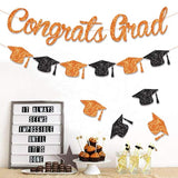 Graduation Party Decorations, Congrats Grad 2026 Glitter Banner Orange Black, Class Of 2026 Cap Bunting Garland Sign For Kindergarten Primary Seniors High School College University