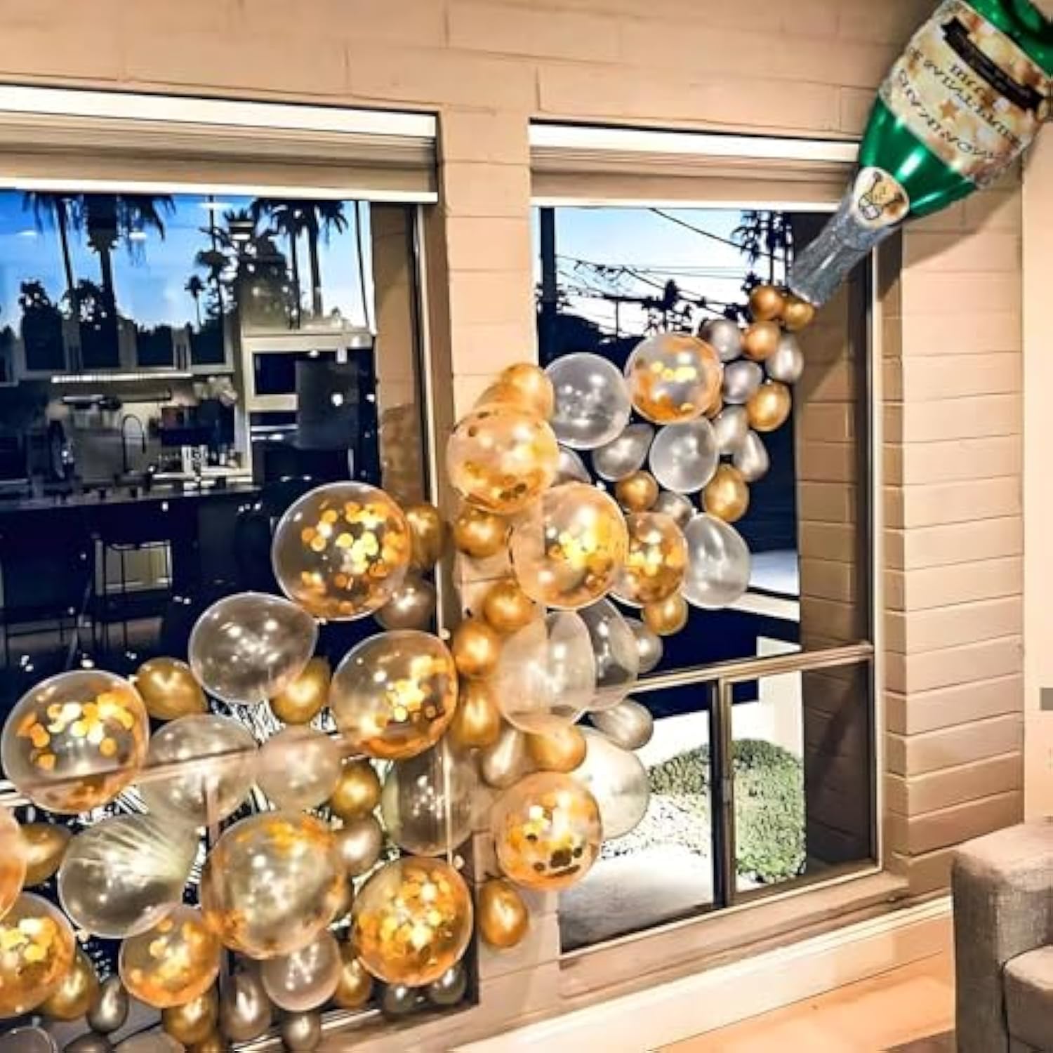 Champagne Bottle Balloon Garland Arch Kit Gold White Happy New Year 2026 Party
