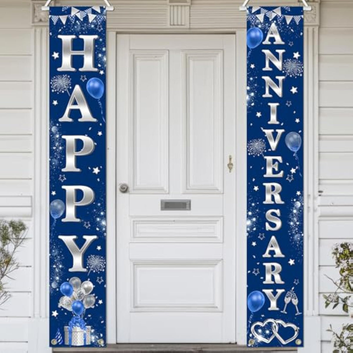 Happy Anniversary Door Banner Navy Blue And Silver Wedding Anniversary Party Decorations