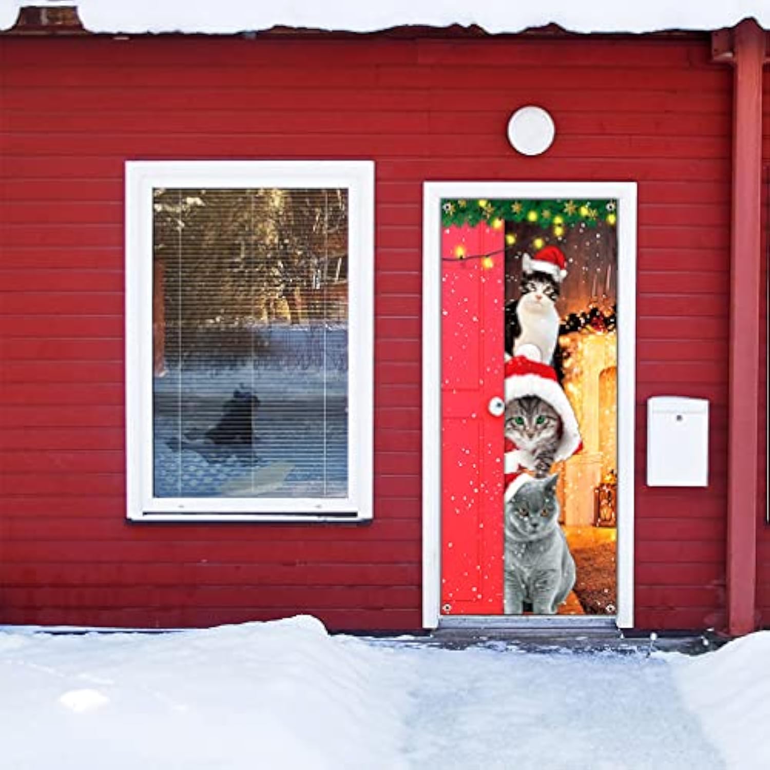 Funny Cats Merry Christmas Door Banner - Santa Cats Xmas Decoration