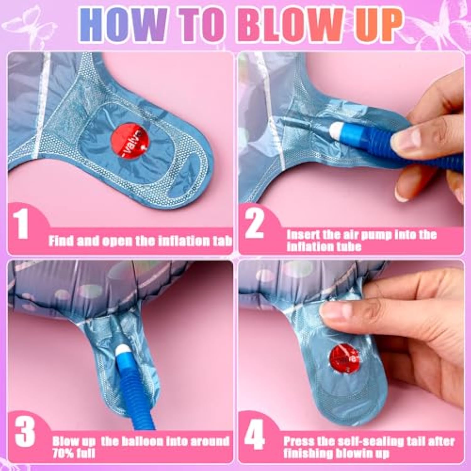 Butterfly Balloons, 10 Pcs 40 Inch Blue Pink Foil Mylar Balloons Favors Butterfly Themed Party Wedding Birthday Baby Shower Decorations