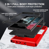 For Samsung Galaxy S22 Ultra Case, Military Grade Shockproof/Drop Proof/Dust Proof Case With 2Pcs Self Healing Flexible Tpu Screen Protector & Camera Lens Protector (Red/Black)