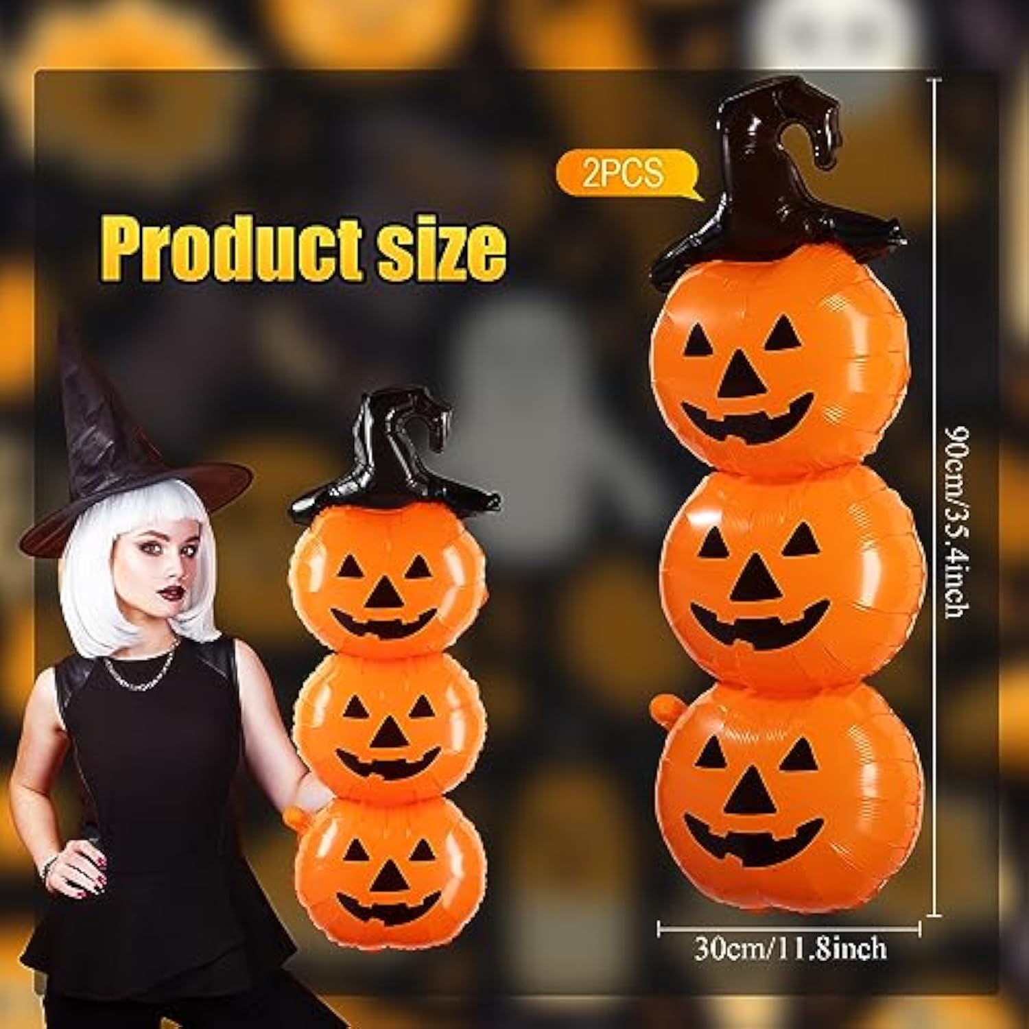 2 Pcs Scary Halloween Foil Pumpkin Balloons Large Orange Party Decorations Set