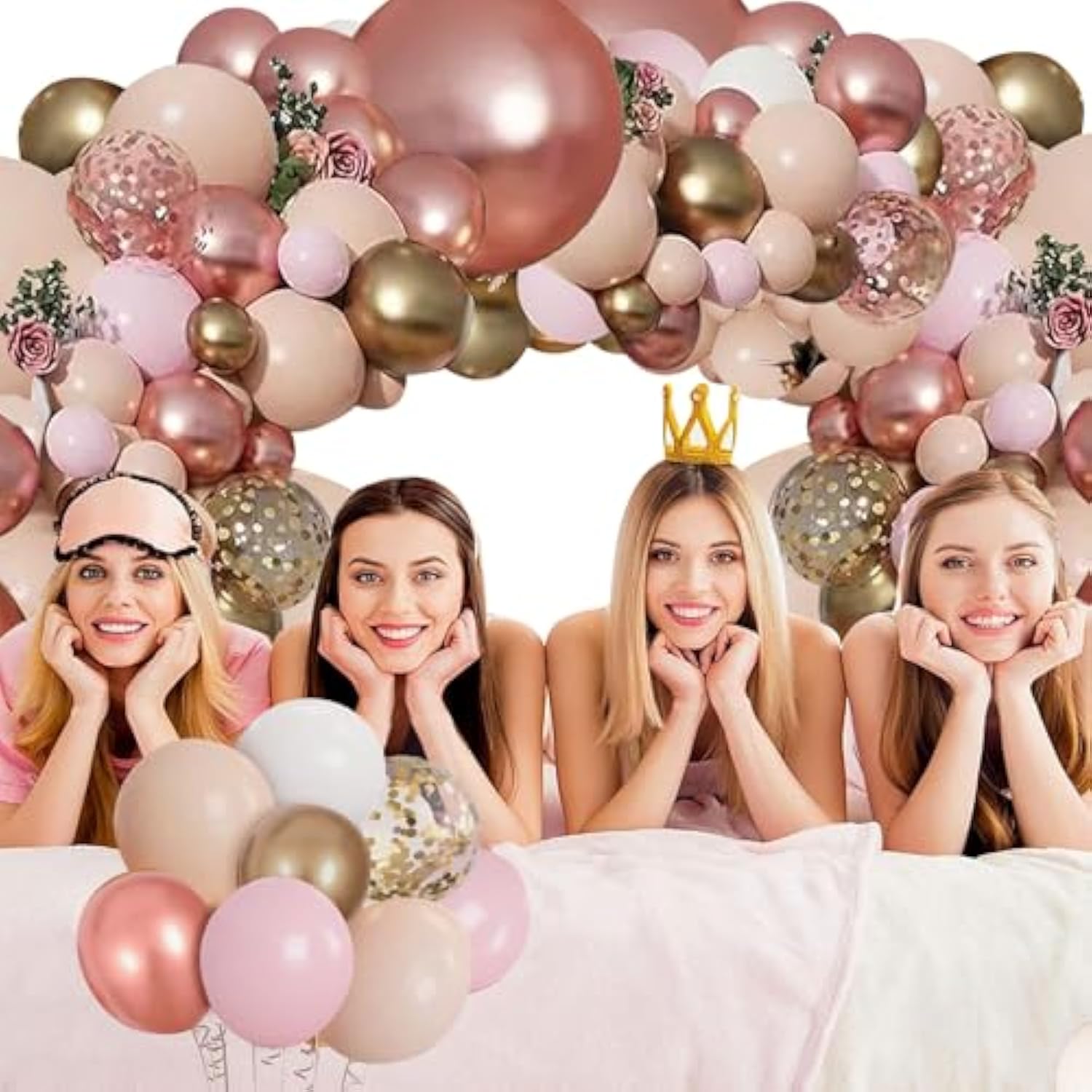 Rose Gold Pink Balloon Garland Kit, Pastel Pink Gold Metallic Nude White Balloons Rose Gold Confetti Balloons For Bridal Shower Wedding Girl Birthday Baby Shower Princess Party Decorations…