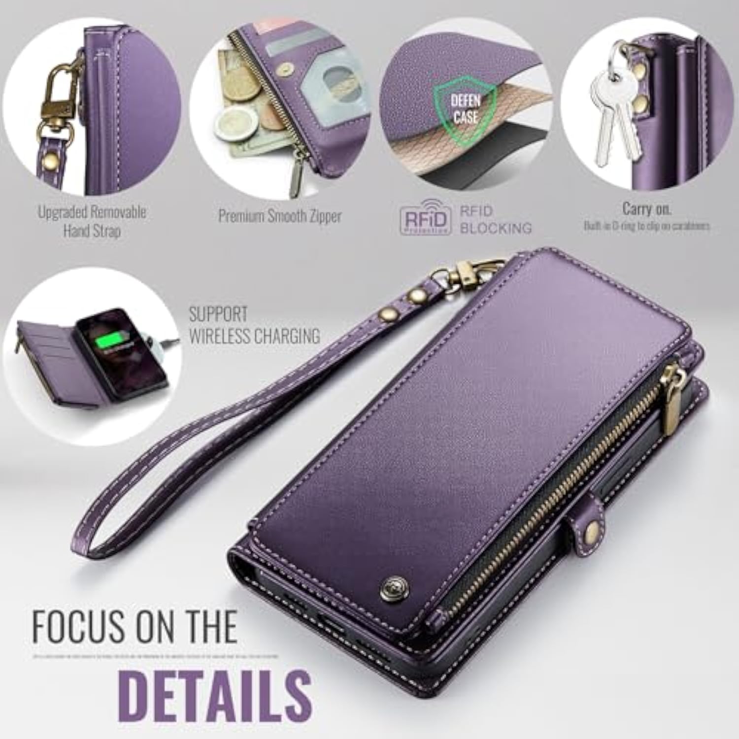Compatible With Samsung Galaxy S23 Plus Case Wallet With Rfid Blocking Card Holder For Women, Pu Leather Magnetic Snap Flip Zipper Strap Phone Case Fit For Galaxy S23 Plus 5G 6.6", Purple