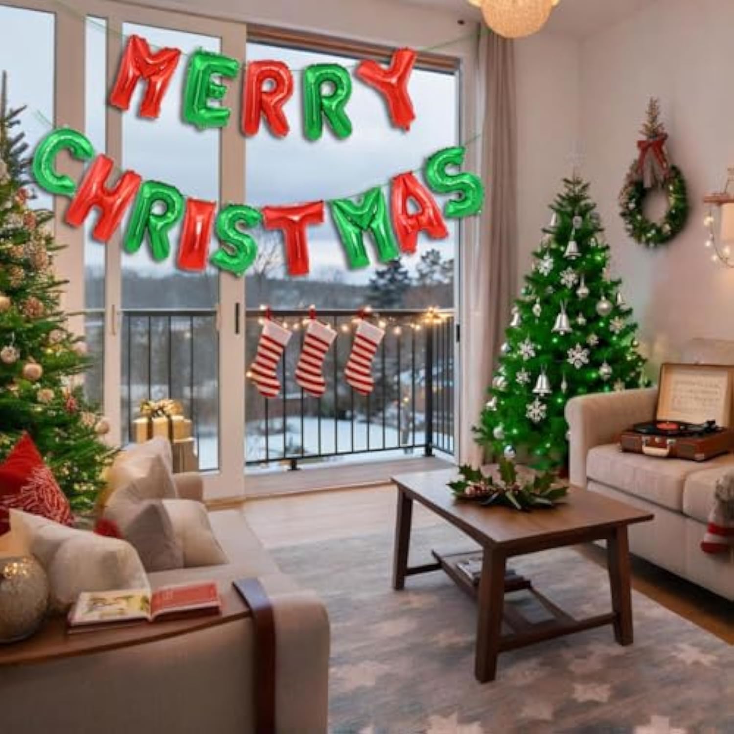 Merry Christmas Balloon Banner Red And Green Letters Merry Christma Balloons For Christmas Foil Balloons Party Decorations
