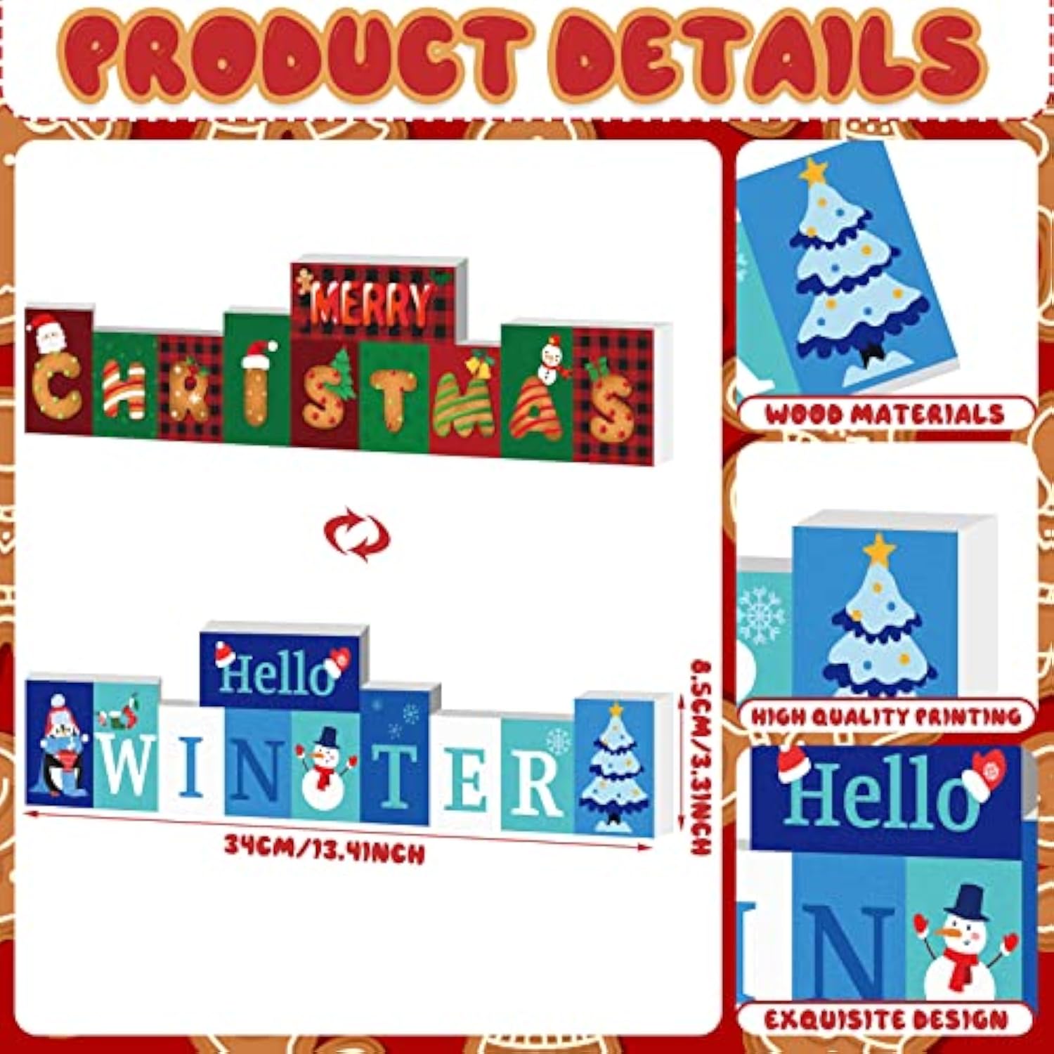 Hello Winter Merry Christmas Wooden Table Sign Reversible Table Decor Wooden Winter Table Decor Winter Table Centerpiece Decor For Farmhouse Home Party Tabletop Decorations