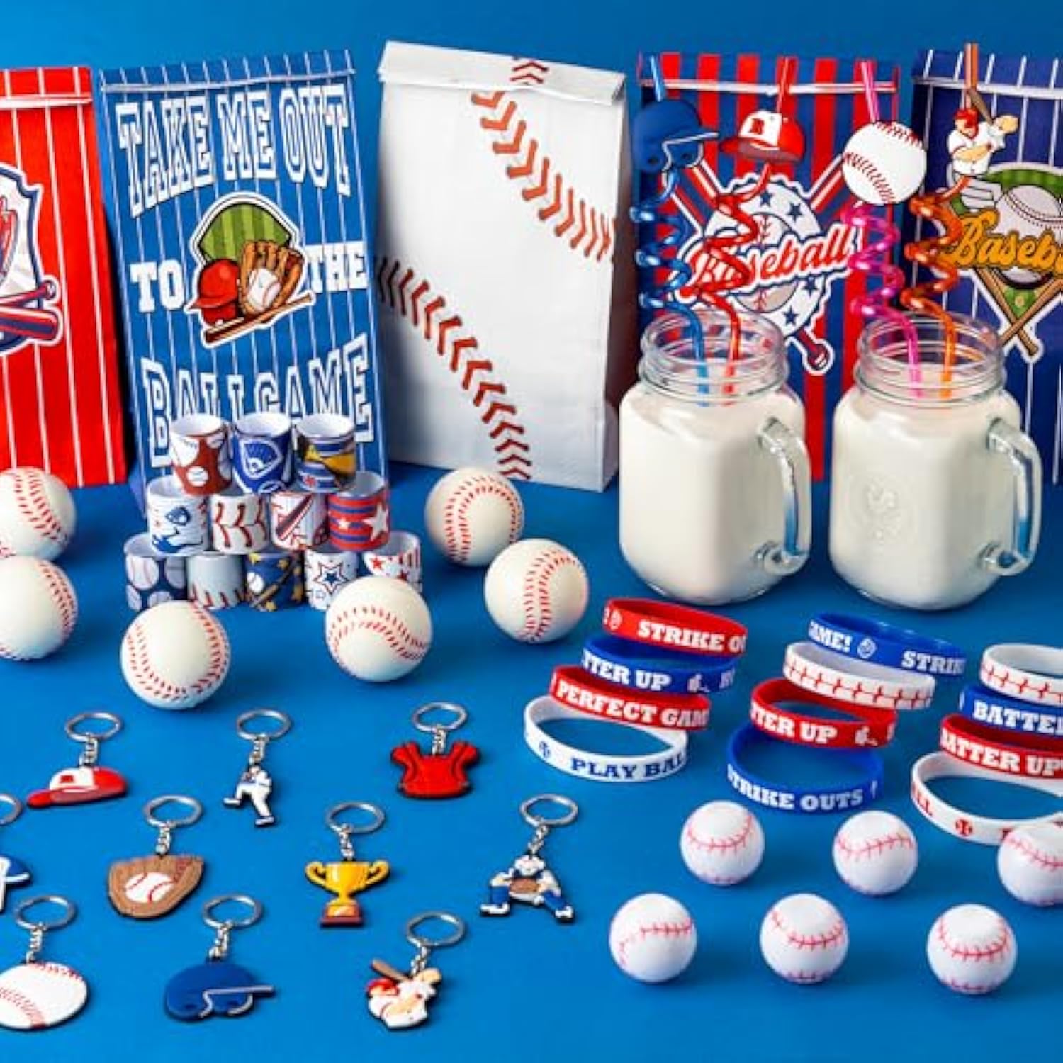 Baseball Party Favors, 132Pcs Goodie Bags Set, Stickers, Keychains, Birthday Party Decorations, Team Gifts For Kids