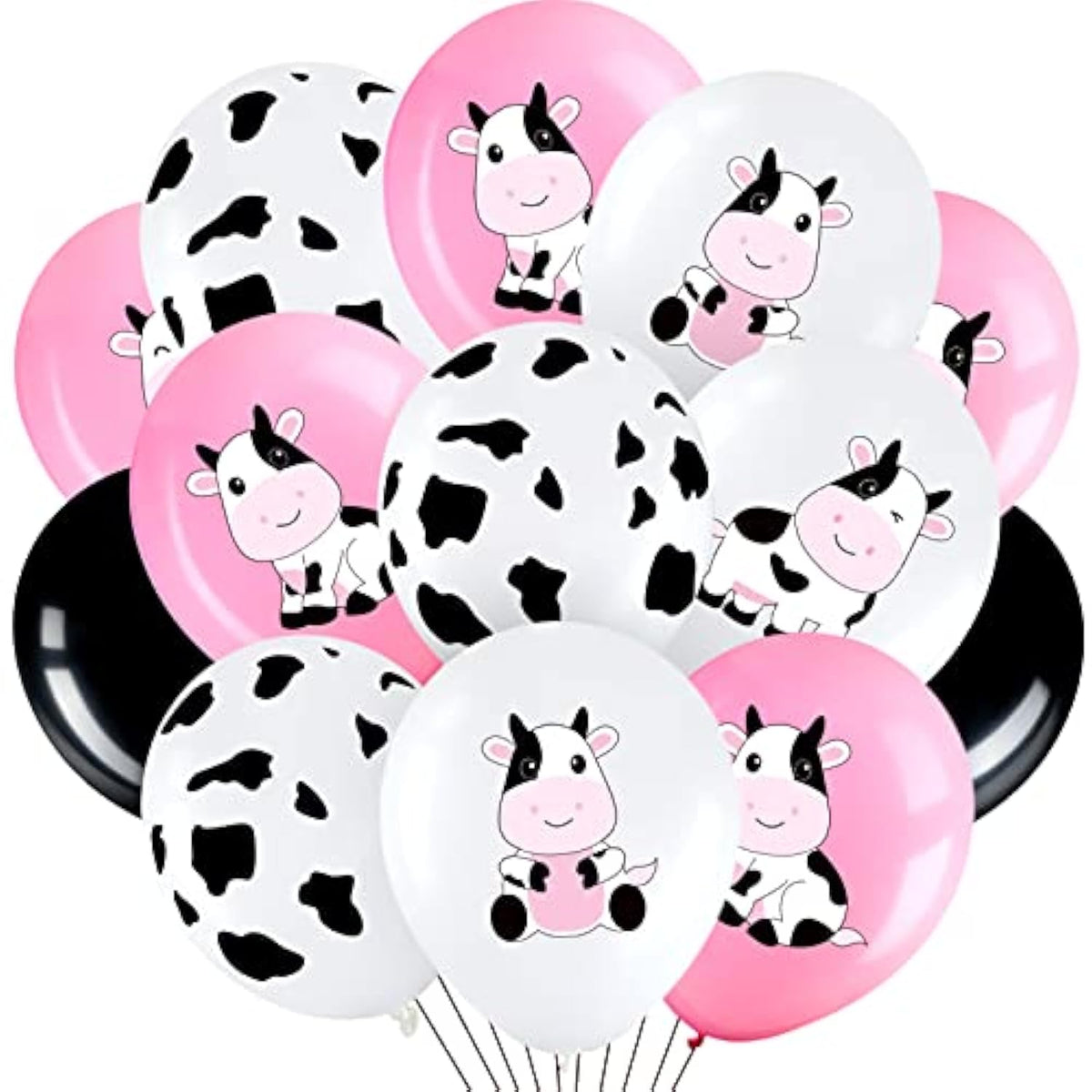 Cow Print Balloons: Pink, White & Black Farm Party Decor - 48pcs