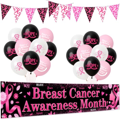 Breast Cancer Awareness Decorations, Survivor Party Banner Balloons Set