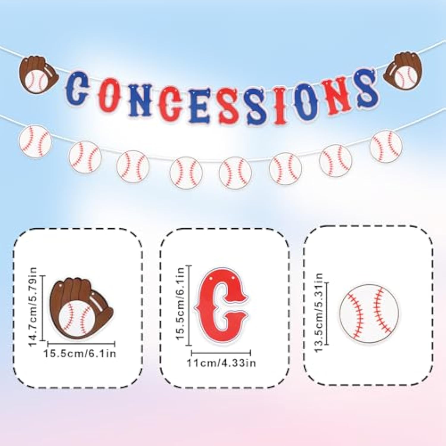Baseball Banners, Pre-Strung Softball Party Concessions Sign Sports Themed Party Garland Decorations For Baby Shower Birthday Decor