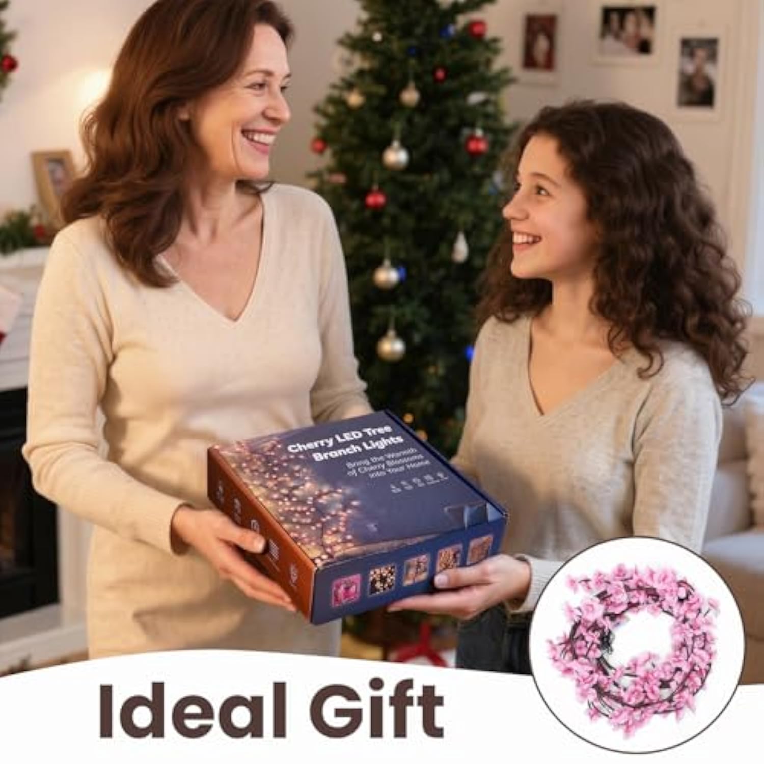Cherry Led Tree Branch Lights For Wall, Cherry Blossom Willow Vine Twig Decor Garland With 48 Led Lights And Remote,8 Li