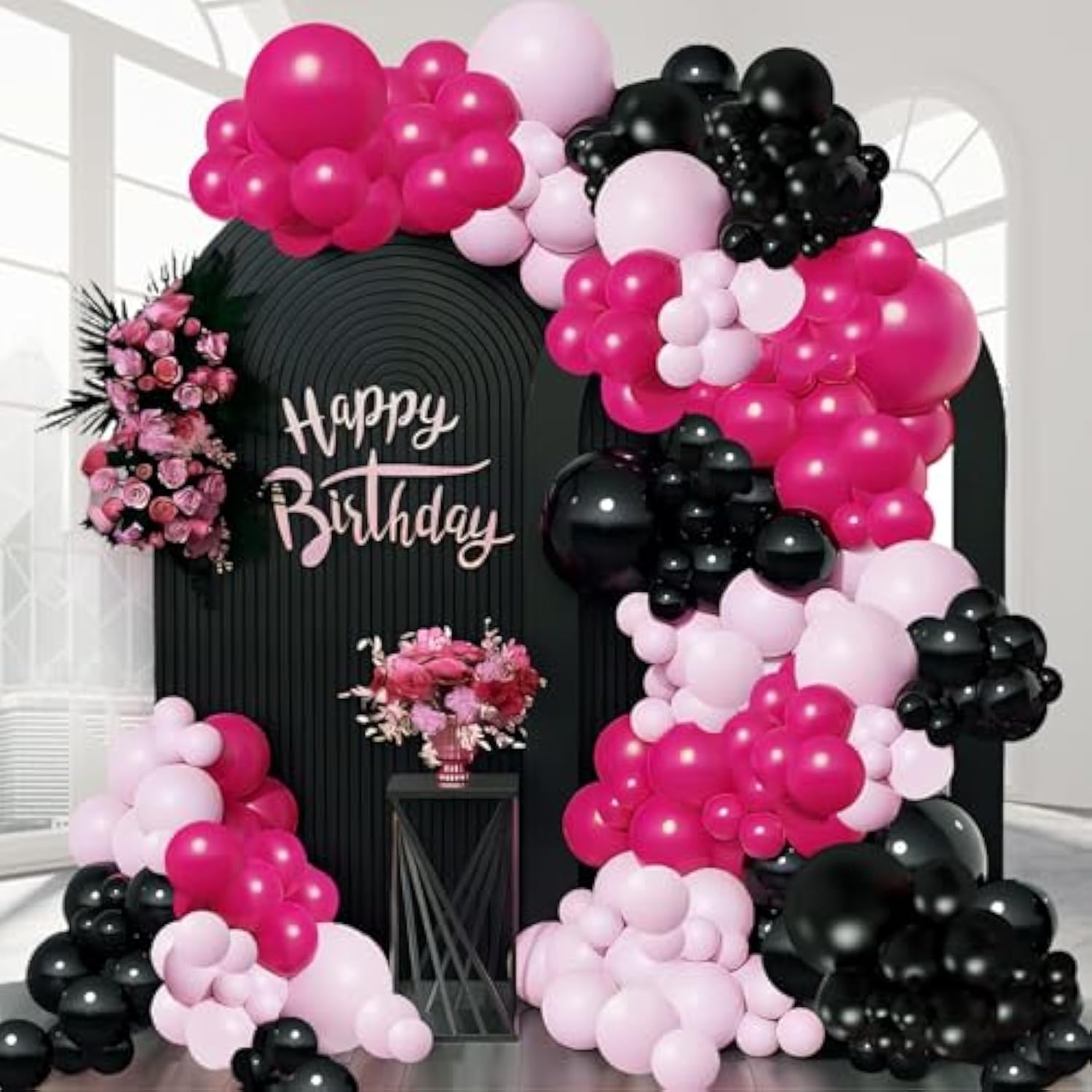 Valentine'S Day Black And Hot Pink Balloon Garland Kit 160 Pcs Rose Re