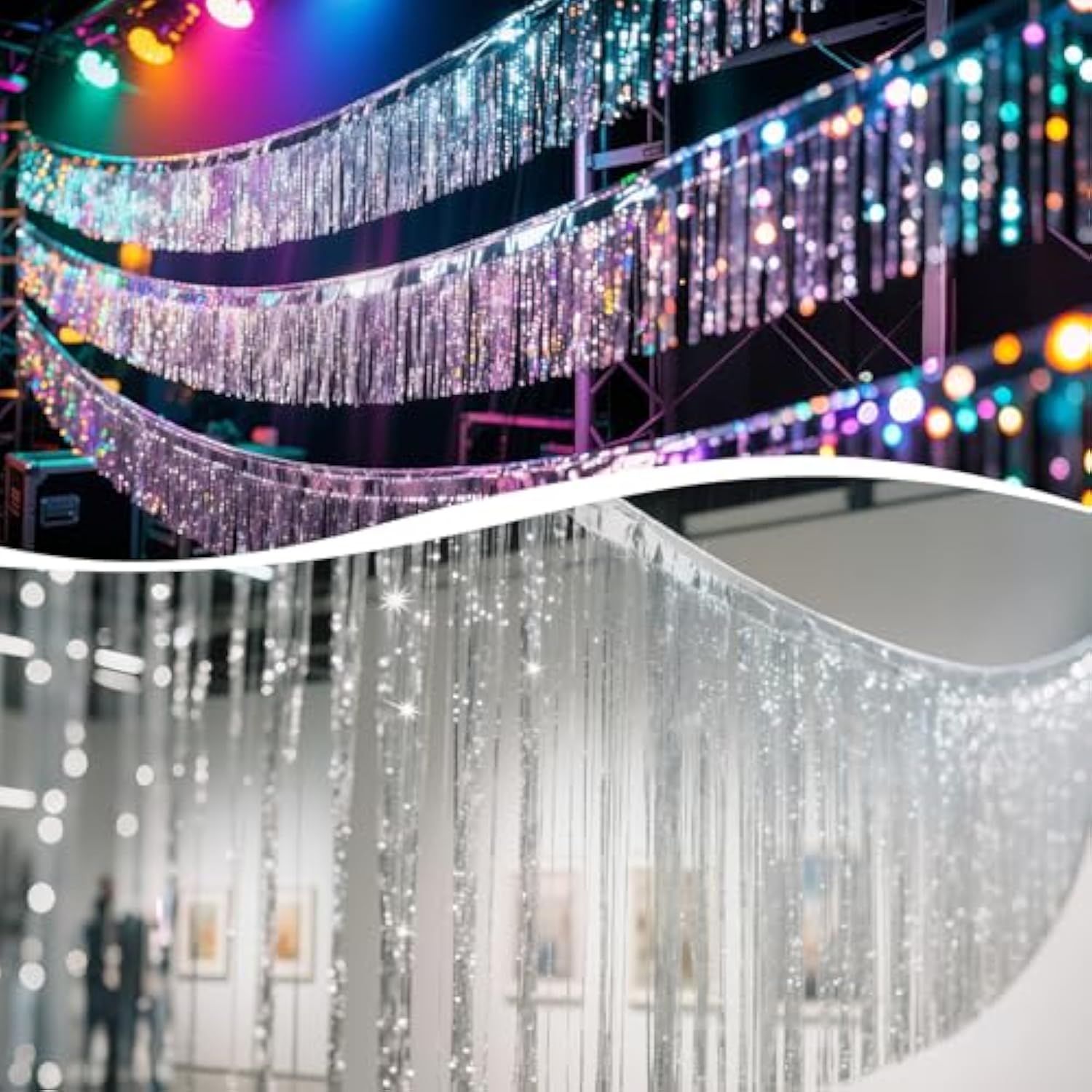 Silver Tinsel Garland - 4 Pack Icicles Strands, Metallic Foil Fringe Fashioned Silver Icicles For Party Christmas Tree Decorations, Shiny Mylar, Hang With Ornaments Decor(Each 118X11.8In)