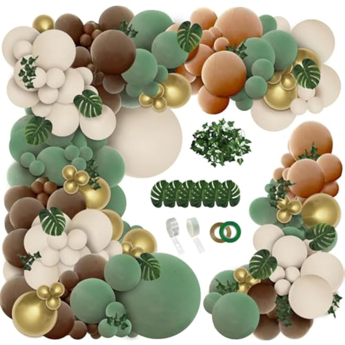148 Pcs Woodland Safari Jungle Wild One Balloon Arch Kit Sage Green Brown