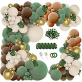148 Pcs Woodland Safari Jungle Wild One Balloon Arch Kit Sage Green Brown