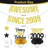 16Th Birthday Decorations Awesome Since 2009 Gold Glitter Banner For Boys Girls, 4Pcs Black Gold 16 Birthday Hanging Sign Party Supplies, Sixteen Year Old Bday Table Honeycomb Centerpieces
