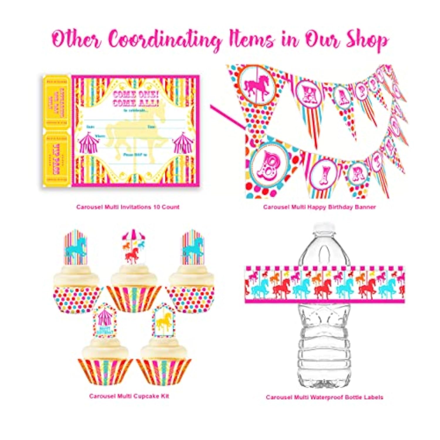 Carousel Large Invitations Ar - 20 Invitations 20 Envelopes - Carnival Invitations - Circus Invitations