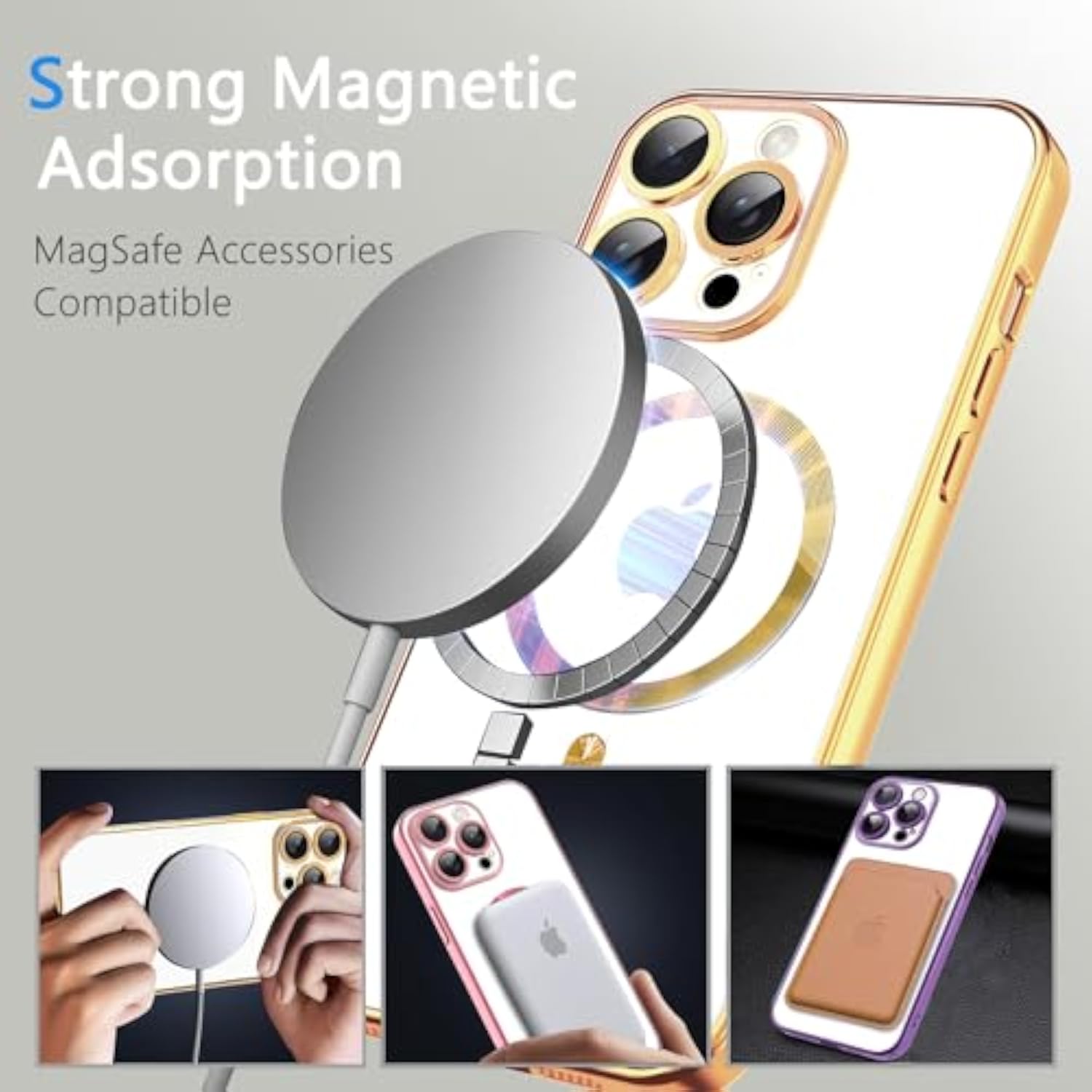 iPhone 13 Pro Clear Magnetic Case with Camera Protector and Gold Anti-Scratch Cover