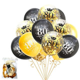 80th Birthday Balloons: Black & Gold Confetti, 15-Pack