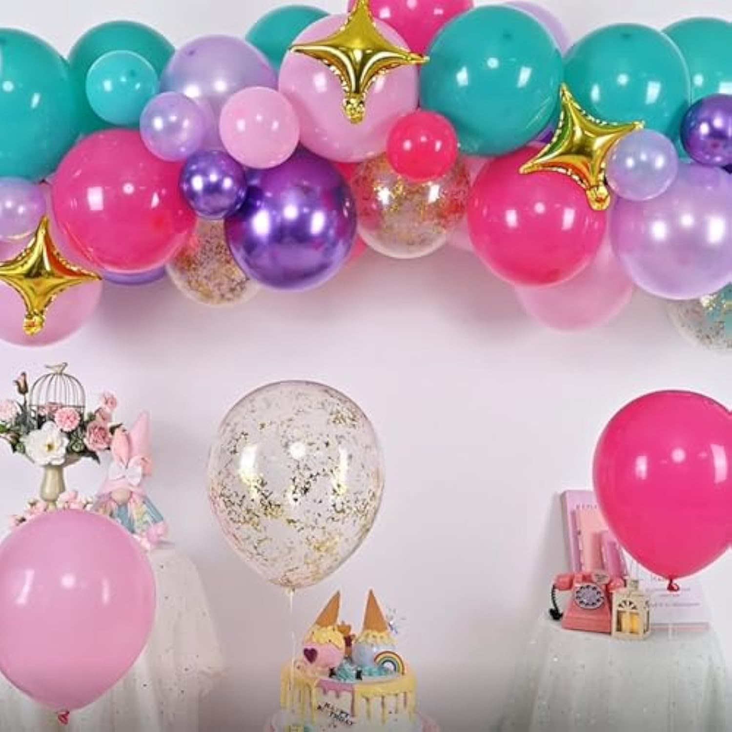 105Pcs Pink Purple Blue Balloon Arch Kit with Stars for Birthday & Party Decor