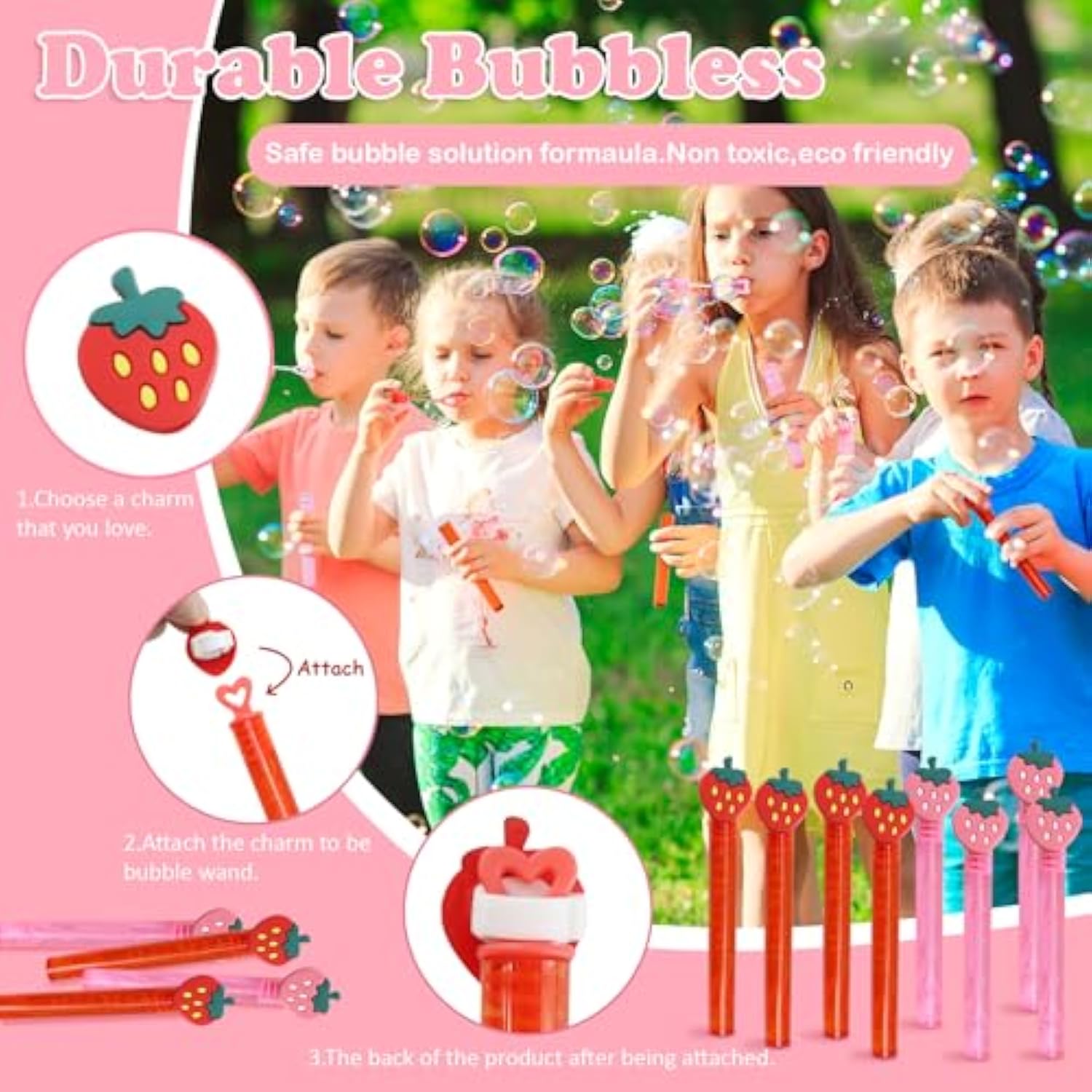 Thank You For Coming Gifts For Kids-24 Pack Strawberry Party Favors -Strawberry Birthday Party Supplies With Bubbles, Magnets, Cards & Wood Painting Craft Kit - Kids Birthday Gifts Bulk