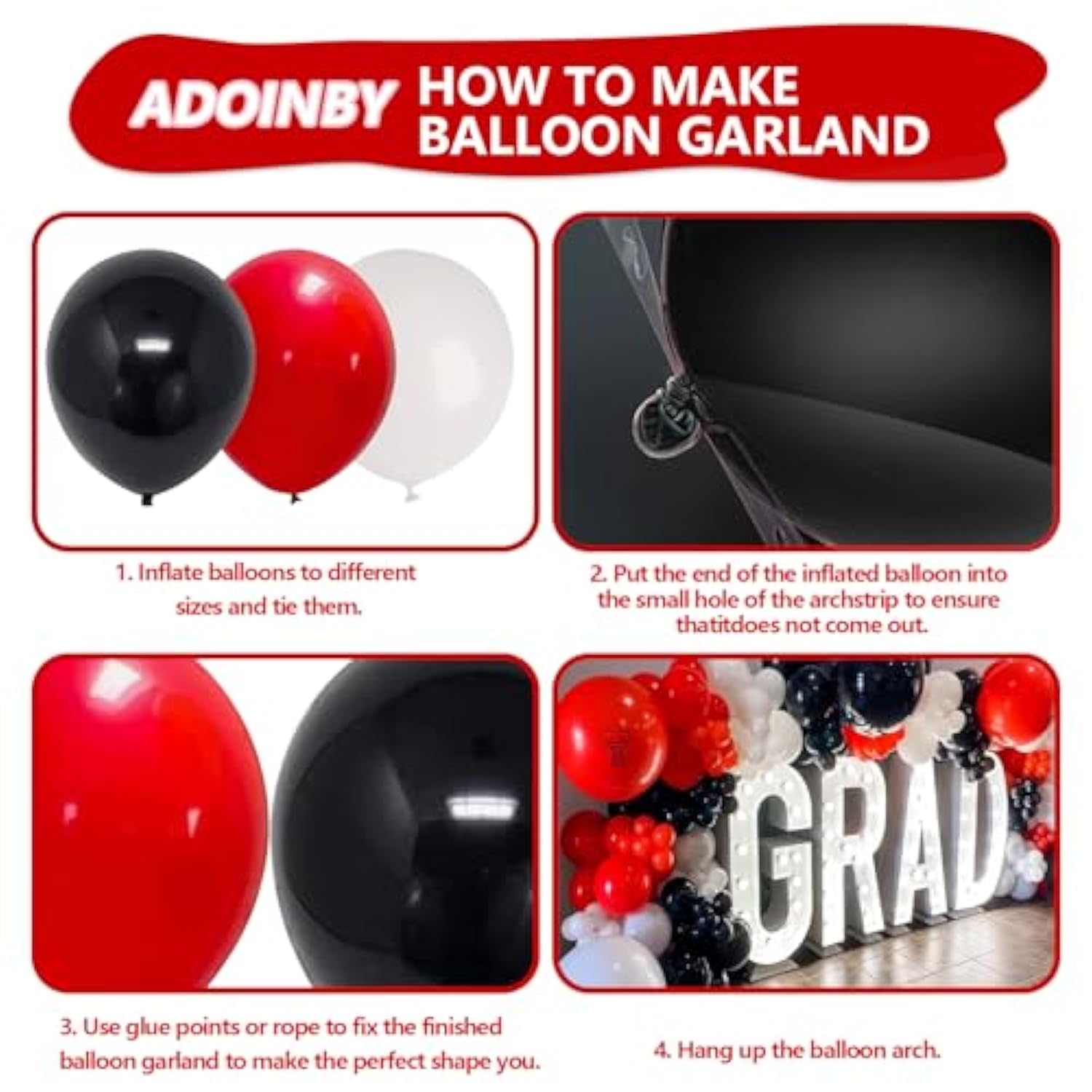 Red Black White Balloon Arch Kit: 140-Piece Party Garland