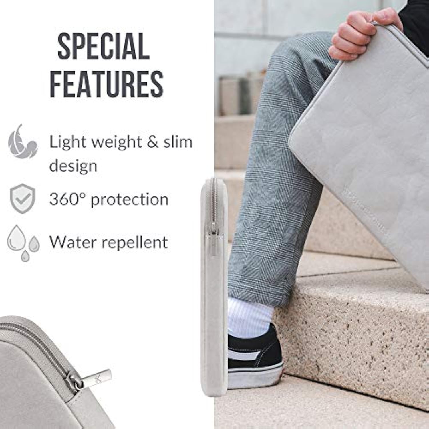 - Sustainable Laptop Sleeve For Macbook 15-16 Inch Sleeve Gray- Made From Paper