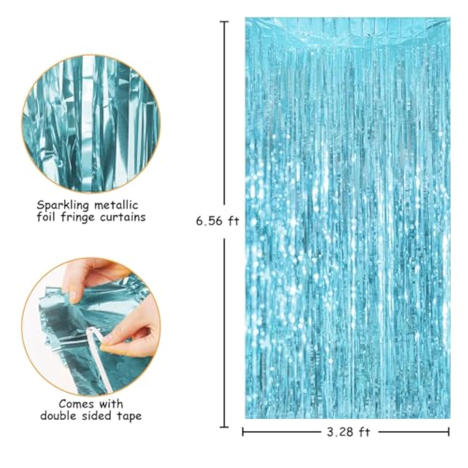 2 Pack Light Blue Tinsel Backdrop - 3.28 Ft X 6.56 Ft Fringe Backdrop, Glitter Foil Fringe Curtains For Party Decorations, Birthday, Bachelorette, Graduation, Wedding (Light Blue, 2 Pack)