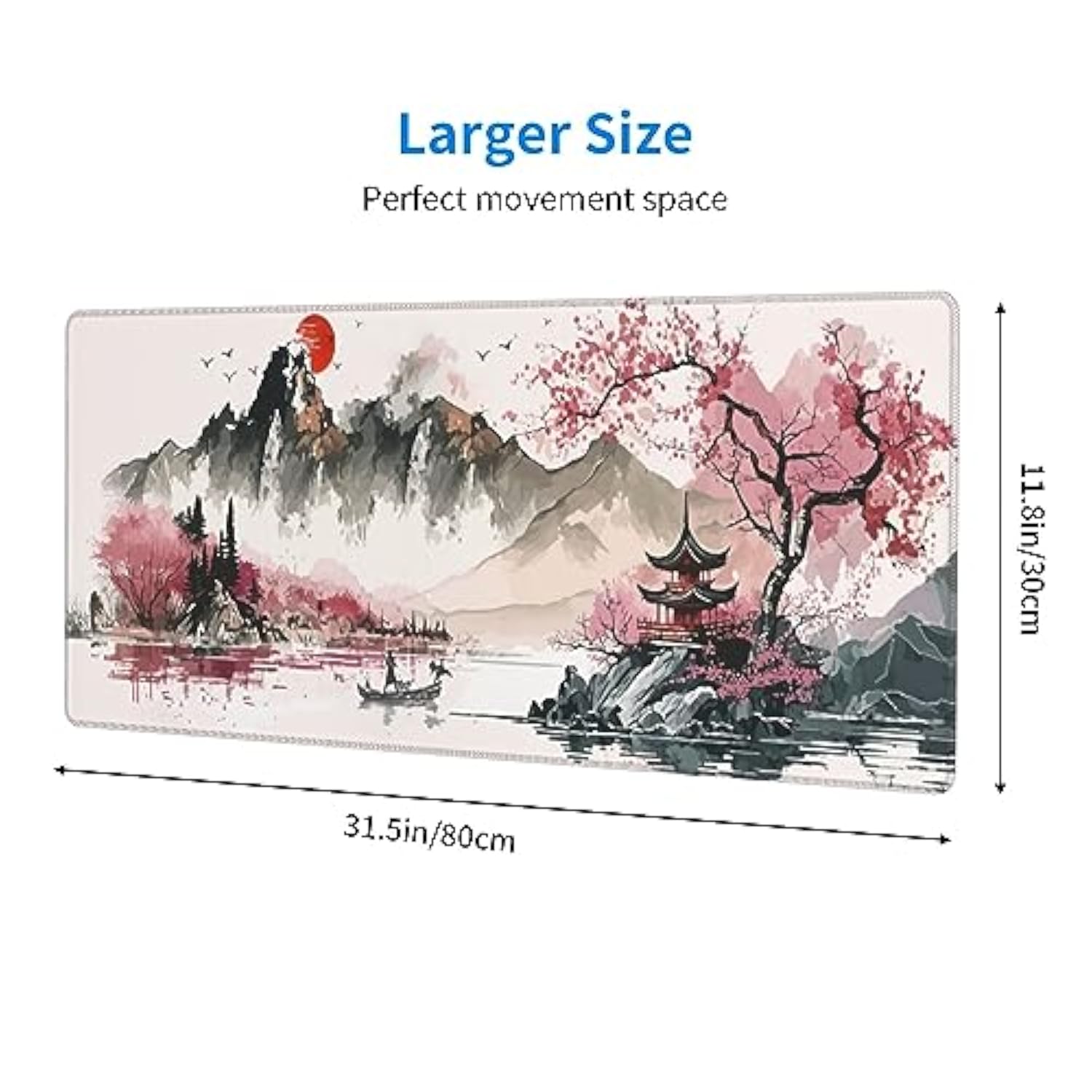 Watercolor Cherry Blossom Large Mouse Pad For Desk 31.5X11.8 Inch Japanese Sakura Gaming Mouse Pad With Non-Slip Base Big Waterproof Mousepad Xl Mouse Pads With Stitched Edges For Gaming And Office