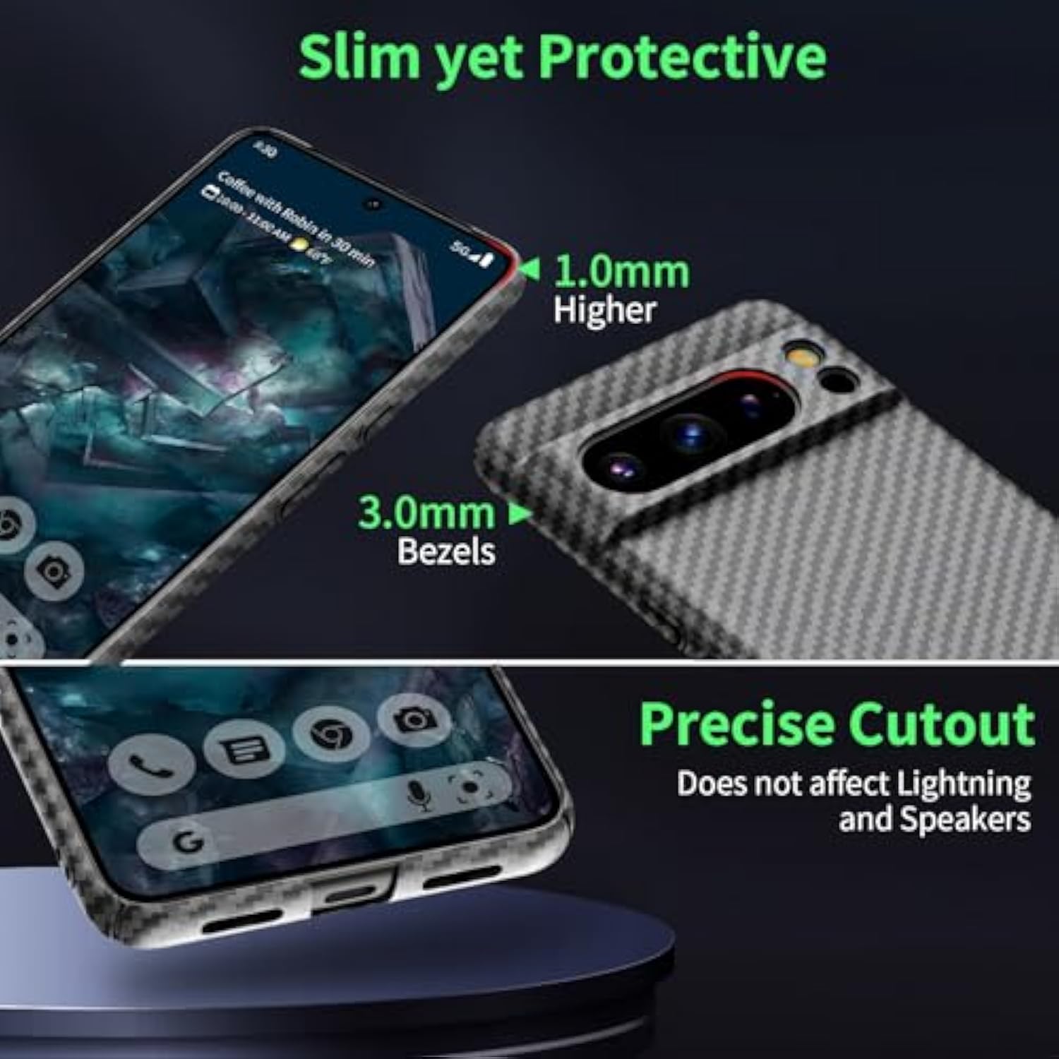 Magnetic Google Pixel 10 Pro Xl Case,Ultra-Thin Soft Touch Skin Carbon Fiber Bump Texture [Compatible With Pixelsnap/Magsafe],Slim Minimalist Lightweight Protective Matte Hard Cover-Black