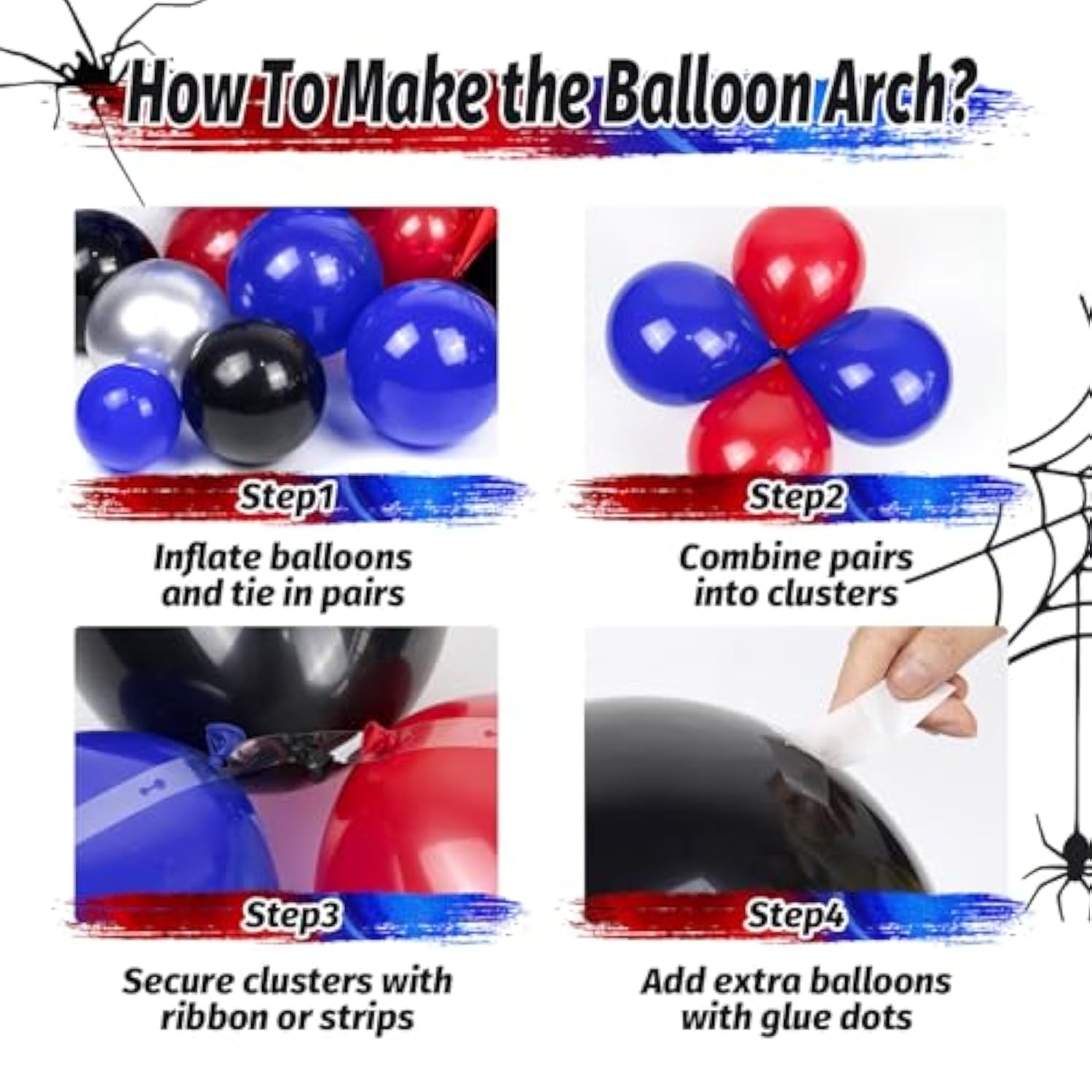 134Pcs Black Red And Blue Balloons Arch Garland Kit, Spider Theme Balloon Arch For Men With Foil Balloons For Baby Shower Spider Theme Birthday Party Decorations