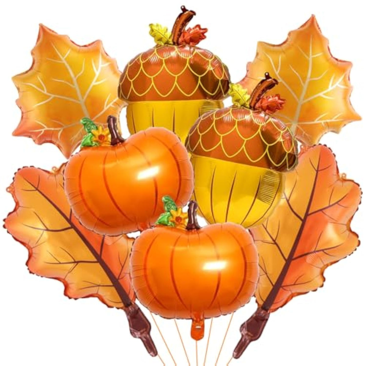 8pcs Fall Foil Balloon Set Pumpkin Acorn Maple Leaf Orange Balloons for Autumn Party