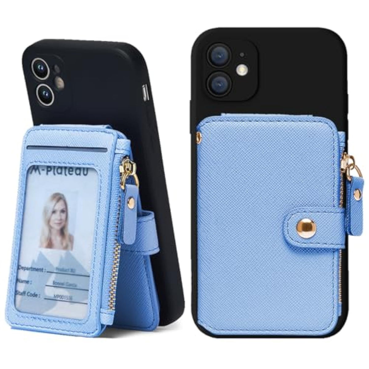 RFID Blocking Stick-On Leather Phone Wallet Card Holder Sky Blue