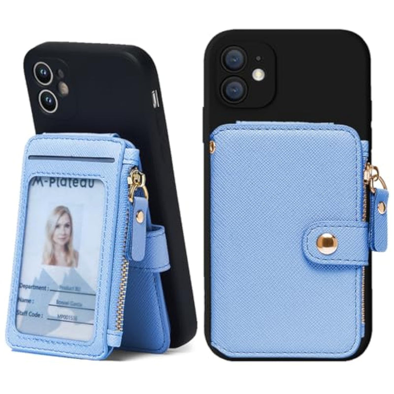 Rfid Blocking Phone Wallet Stick On Leather, Card Holder For Phone Case Stick On Attachable Credit Card Holder For Phone (Compatible With Most Smartphones) (Sky Blue)