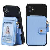 RFID Blocking Stick-On Leather Phone Wallet Card Holder Sky Blue