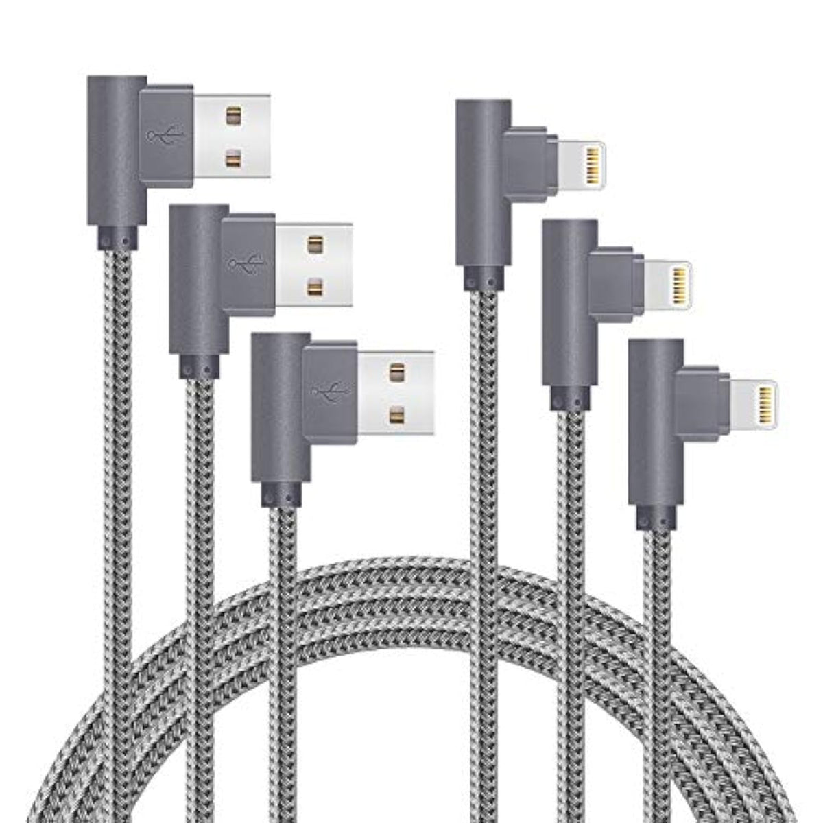 Mfi Certified Lightning Iphone Charger Cord 90 Degree Fast Data Cable Nylon Braided Compatible With Iphone Xs Max/Xs/Xr/7/7Plus/X/8/8Plus/6S/6S Plus/Se (Gray, 10Ft)
