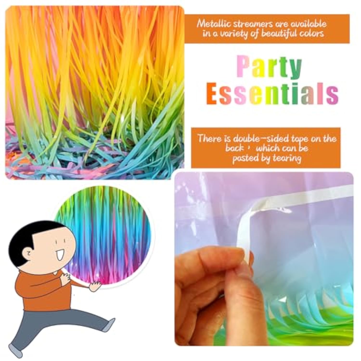 3Pack Pastel Rainbow Foil Fringe Backdrops, Party Decorations for Bachelorette & Holidays