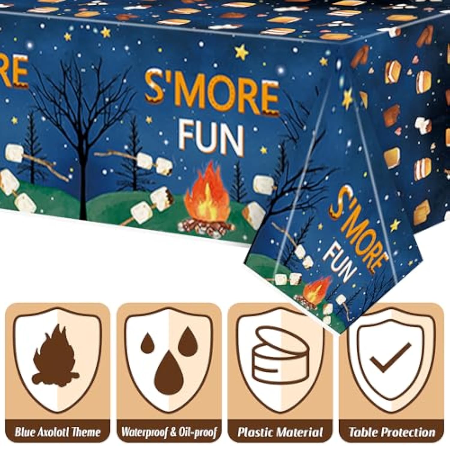 S’Mores Camping Party Decoration - Serves 24 - 112Pcs - S’More Love Fun Party Supplies, Campfire Disposable Plate Napkin Forks Tablecloth Banner Card, For Kid Camper Birthday Baby Shower