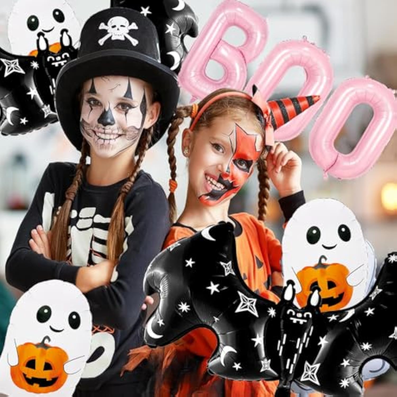 Pink Halloween Balloon Set: BOO, Ghost & Bat Foil Balloons