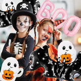Pink Halloween Balloon Set: BOO, Ghost & Bat Foil Balloons