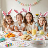 150 Pcs Happy Easter Plates and Napkins - Easte Egg Paper Dinnerware Set, Cute Eastes Rabbit Dinner Dessert Plates Luncheon Napkins Tableware for Easter Activity Party Supplies Table Decor, Serves 50