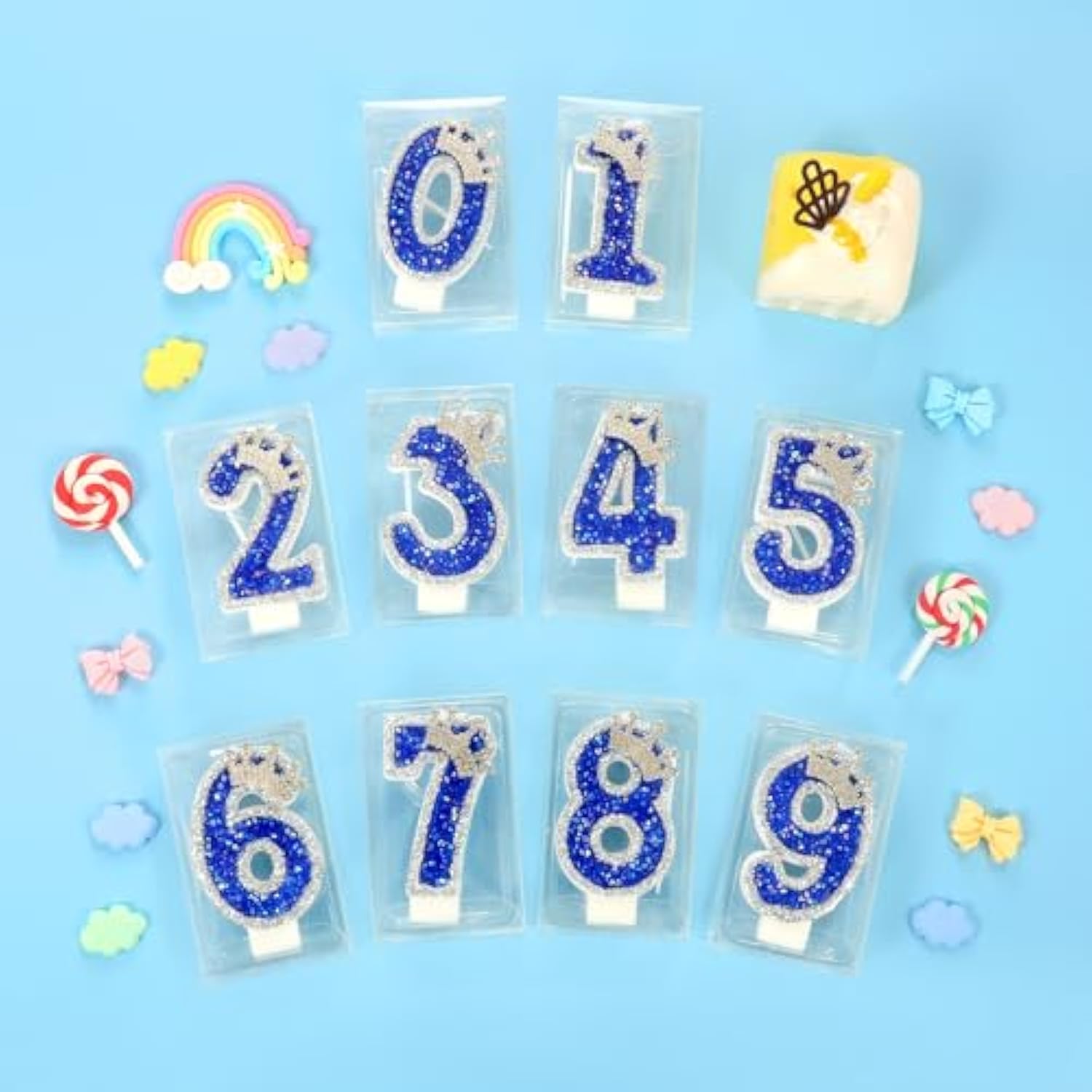 Blue Birthday Candle Crown Number 1 Candle With Sequins 1St Cake Candles Cupcake Decorations Party Decor For Anniversary Celebrations Supplies