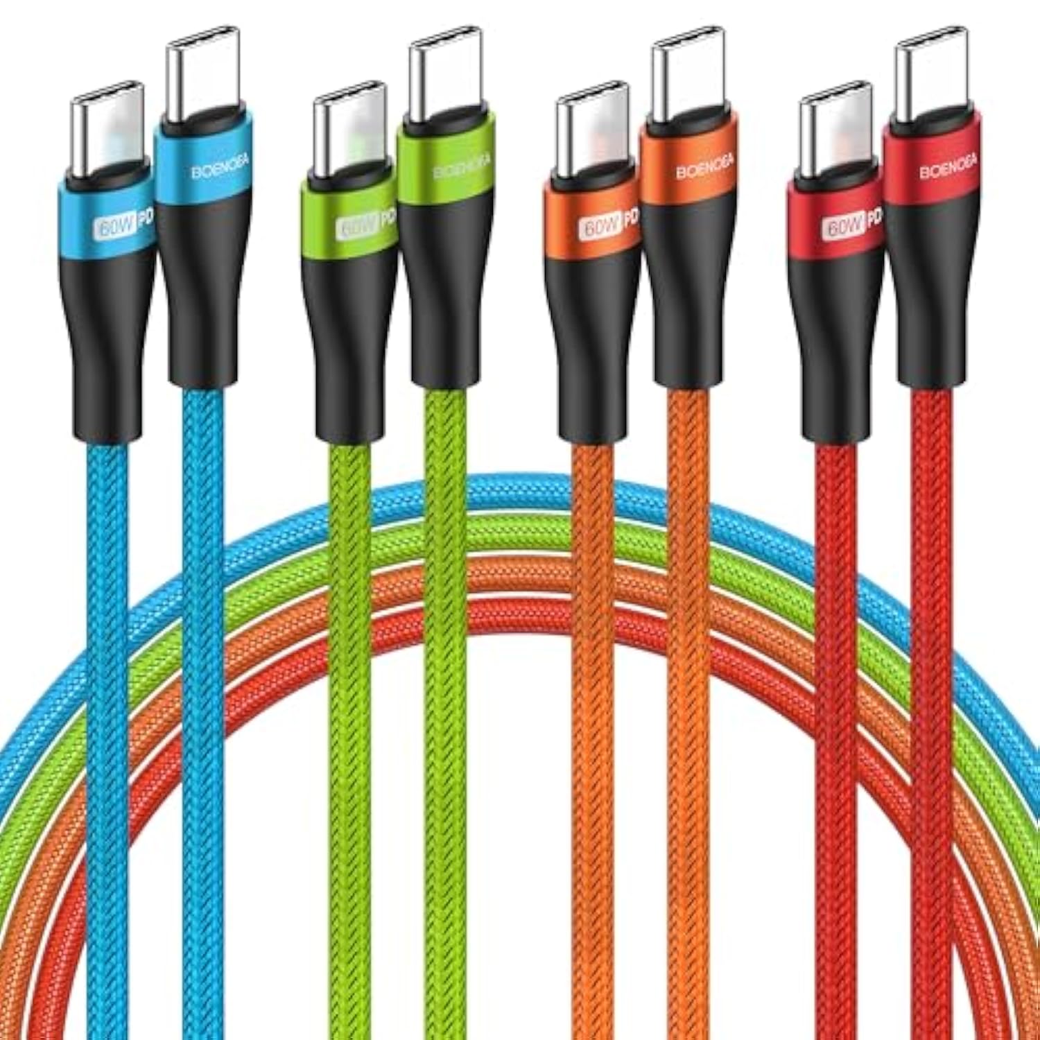 Usb C To Usb C Cable 10Ft 4-Pack, Usb C Charger Cable 60W Nylon Braided Compatible For Phone 15/15 Pro/15 Pro Max, Macbook Air/Pro, Samsung Galaxy S23/S22 Ultra, Switch