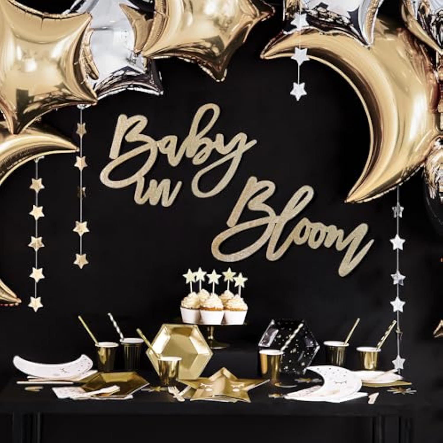 Champagne Baby In Bloom Sign - Large Glitter Baby Shower Felt Banner Letters For Baby Shower Arch Backdrop Gender Reveal Girl Or Boy Theme Pregnancy Announcement Party Wall Decorations