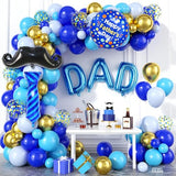 Father's Day Balloon Arch, Royal Blue Light Blue Metallic Gold Balloon Garland Kit with Large Beard Tie Foil Balloons, Father Dad Letter Balloons for Dad's Day Party Decorations
