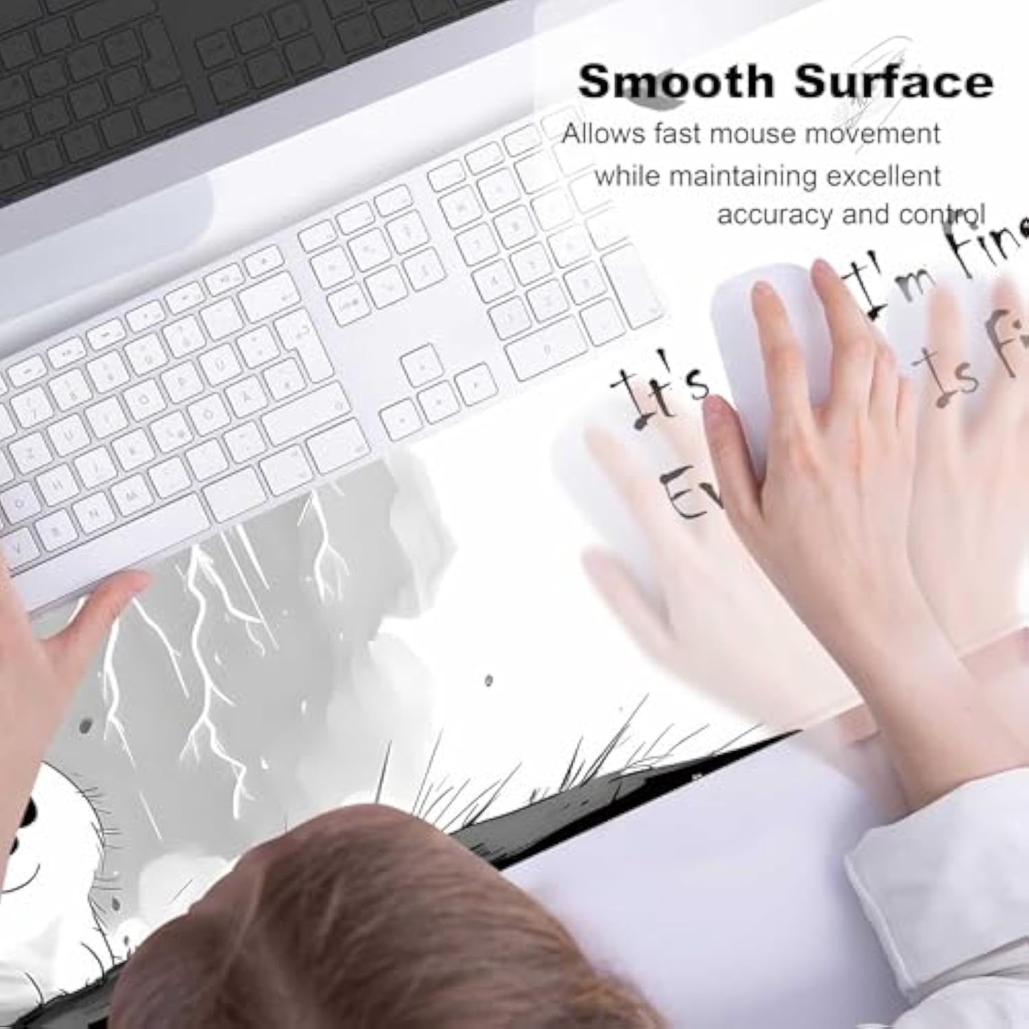 Cute Mouse Pads For Desk, Large Non-Slip Rubber Base Mousepad, Keyboard Mat Mouse Mat Desk Pad With Stitched Edges, It'S Fine I'M Fine Extended Desk Protector For Home Office 31.5X11.8Inch