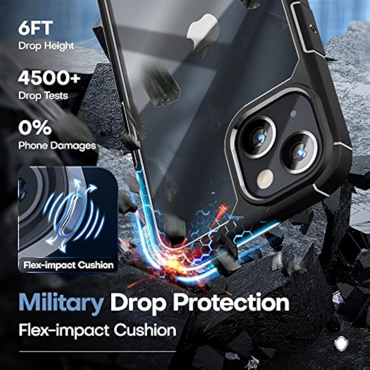 5 In 1 For Iphone 13 Case Black, [-Grade Drop Protection] Slim Shockproof Phone Lanyard Case 6.1 Inch